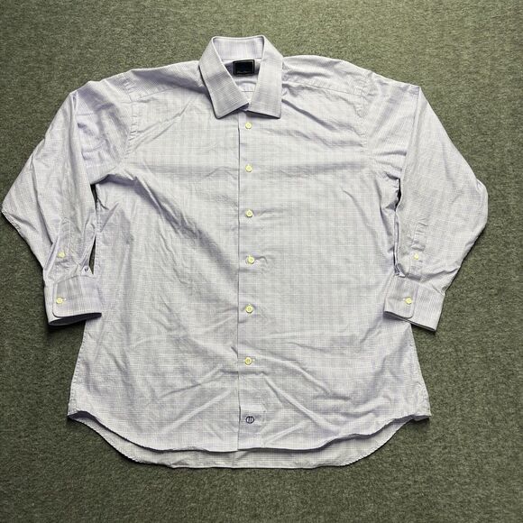 David Donahue Shirt Men's Size 16.5 32/33 Purple Check 100% Cotton Long Sleeve - Picture 1 of 8
